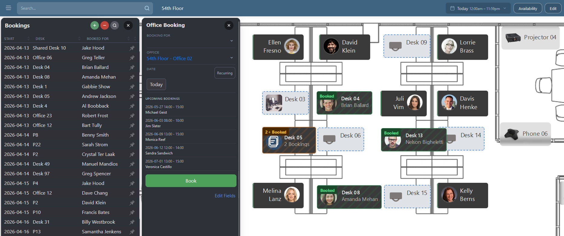 StaffMap 5 desk booking timeline