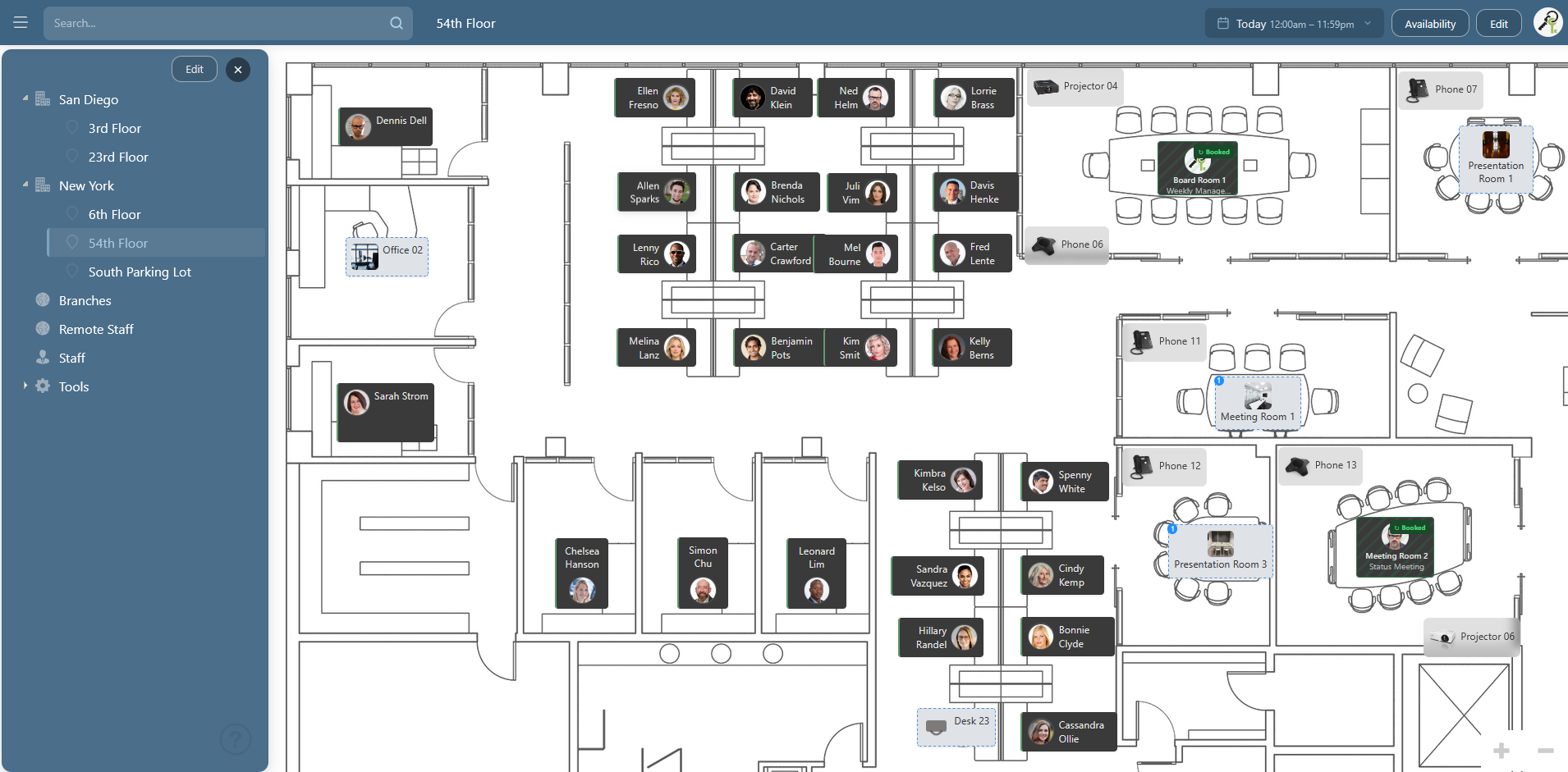 StaffMap 5 workplace overview with floorplan